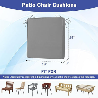 IASEAHK Patio Chair Cushions, 19" x 19" x 3" Outdoor Chair Cushions Set of 4, Waterproof Outdoor Cushions for Patio Furniture, Outdoors Seat Cushions Set of 4 with Handle and Ties, Light Grey