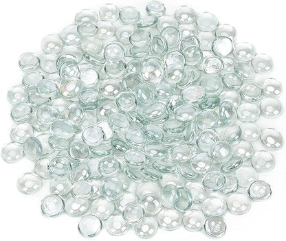 onlyfire Flat Fire Glass Beads for Propane Fire Pit, 1/2 Inch Reflective Firepit Glass Rocks 10 Pounds Flat Marbles for Gas Fireplace and Fire Pit Table, Crystal Ice