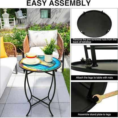 Patio Side Table, Weather Resistant Metal Side Table，Side Table for Patio Yard Porch Balcony Garden Bedside Plant Stand Indoor Outdoor ，Small Round Outdoor End Table