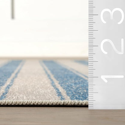 Dash & Albert Vion Blue Machine Washable Rug, 7.5 X 9.5 Feet, Blue/Grey Stripe Pattern