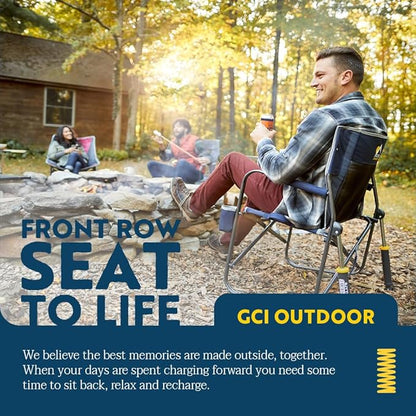 GCI Outdoor Freestyle Rocker Camping Chair | Portable Folding Rocking Chair with Solid, Durable Armrests, Drink Holder & Comfortable Backrest — Grey