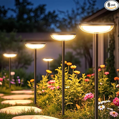 Solar Pathway Lights Outdoor, 6 Pack 27'' Tall Solar Garden Lights Outdoor Waterproof Bright Up to 12 Hrs, Round Garden Light for Yard Flower Bed Patio Path Walkway Driveway Outside Decor