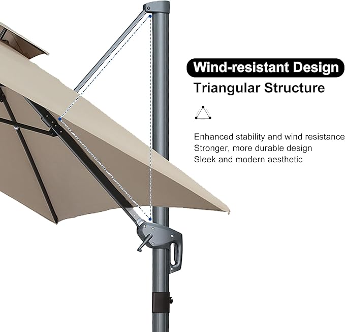 PURPLE LEAF Cantilever Patio Umbrella Outdoor Aluminum Offset Square Umbrella Windproof Heavy Duty Hanging Outside Umbrella for Deck Pool Garden
