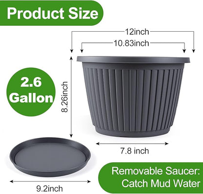 12-inch-Planters-for-Outdoor-Plant，Plastic Indoor Flower Pots with Drainage Holes & Saucer, 4 Packs Decorative Garden Pots for Plantfor Home Porch Decor