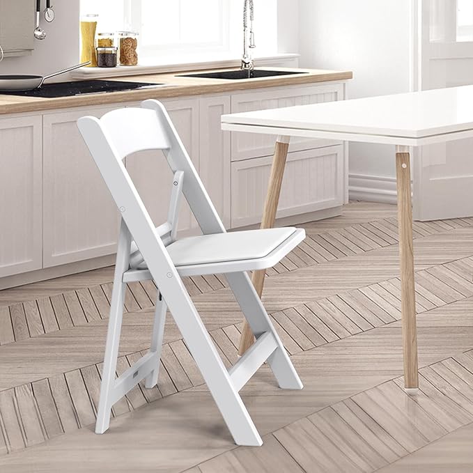 VINGLI Resin Folding Chairs with Cushion, Foldable Plastic Chair with Comfortable Padded Seats, Perfect for Event Party Indoor Outdoor, White, 2 PC