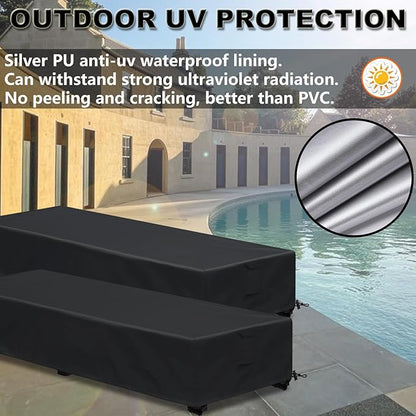 Waterproof Patio Lounge Chair Cover 1 Pack Outdoor Chaise Lounge Covers 600D Weather Resistant Material, UV Protection, Windproof Design Outside Furniture Covers 80" x 28" x 14" H,Black