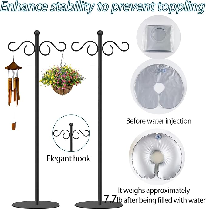 2 Set Shepherd's Hook Stand plant，Bird Feeder，Wind Chime Hanger Stand, Waterproof Metal & Adjustable-Height Standing Pole Holder for Lantern and Wreath, Indoor & Outdoor