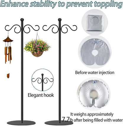 2 Set Shepherd's Hook Stand plant，Bird Feeder，Wind Chime Hanger Stand, Waterproof Metal & Adjustable-Height Standing Pole Holder for Lantern and Wreath, Indoor & Outdoor