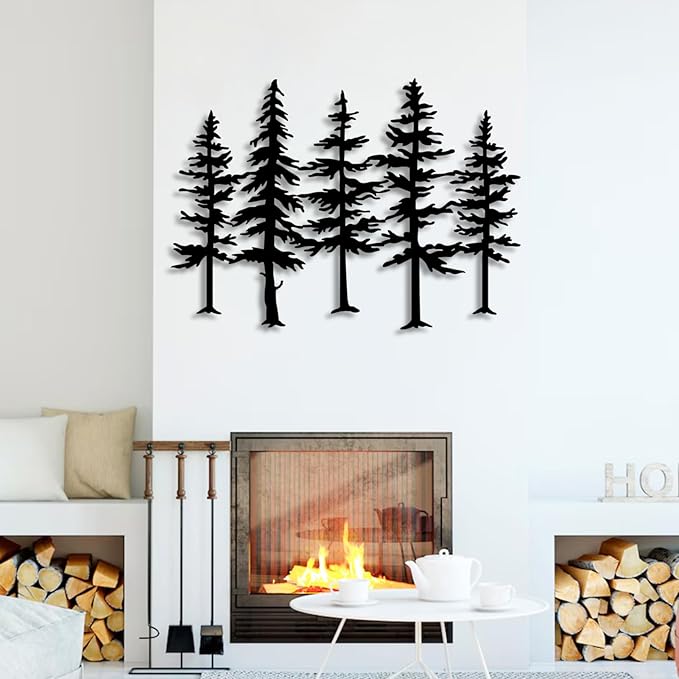 Yemwot Pine Tree Metal Wall Art, Big Pine Trees Metal Wall Art, Nature and Forest Decor, Nature Lover Gift (Sliver-Tree2, 48"x 35"| 124x90cm)