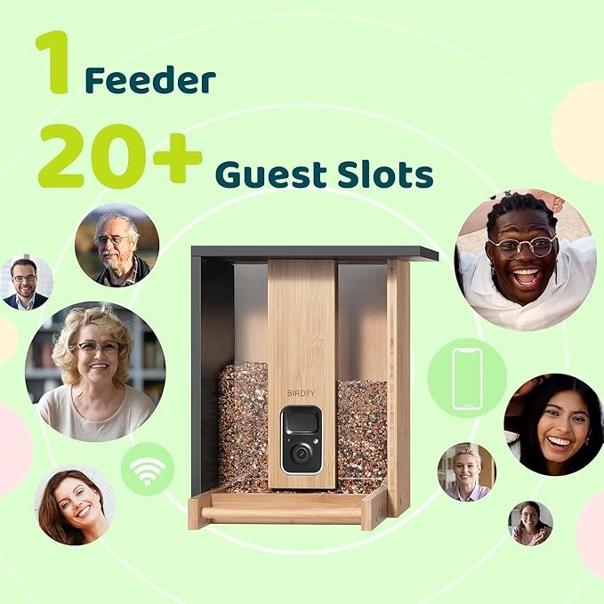 Birdfy Smart Bird Feeder with Camera&Metal Guard, Bamboo Wood Outdoor Design, AI Bird Recognition, 1080P HD & Night Vision, Solar Powered, Weatherproof, 3.5L Capacity, Ideal Gift for Nature Lovers