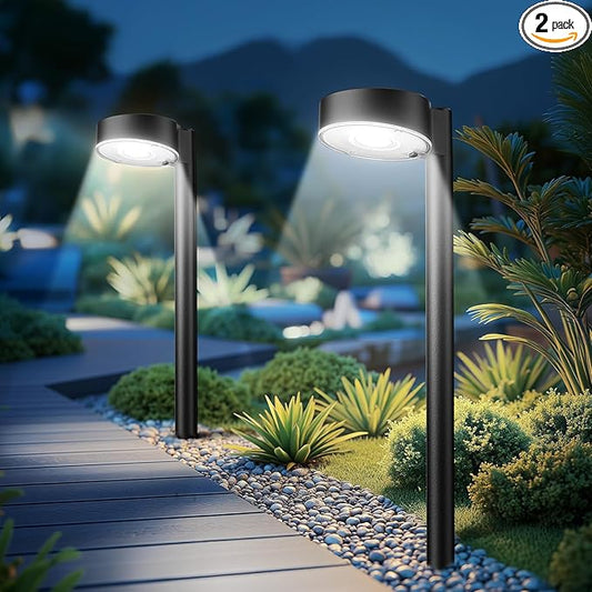 Ahaorigin 2 Pack Solar Pathway Lights Outdoor, 12 Brighter LED Solar Lights Outdoor Waterproof, Up to 12 Hrs Modern Path Light for Yard Garden Walkway Driveway Lawn, Cool White