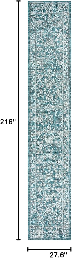 SAFAVIEH Washable Rug Outdoor Courtyard Collection - 2'3" x 18' Runner, Turquoise, Non-Shedding & Easy Cleaning, Ideal for Patio, Entryway, Mudroom, Hallway, Kitchen (CY8680-37221)