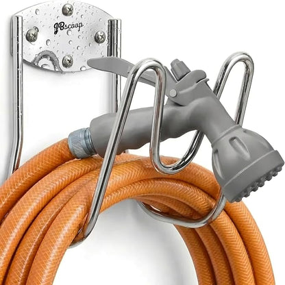 JBscoop Stainless Steel Garden Hose Holder Wall Mount – Silver SUS304 Hose Hanger for Indoor & Outdoor Use
