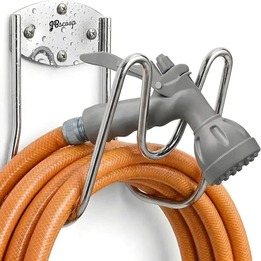JBscoop Stainless Steel Garden Hose Holder Wall Mount – Silver SUS304 Hose Hanger for Indoor & Outdoor Use