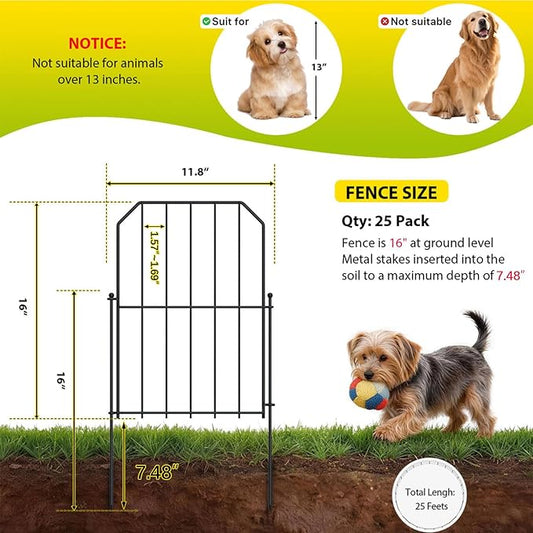 VANCASTLE Decorative Garden Fence, Toatal 25FT(L) x 24IN(H) Outdoor Metal No Dig Fence Animal Barrier, Rustproof No-Tool Assembly Landscape Edging for Yard, Lawn, Patio, Flower Bed-25 Panels Design A