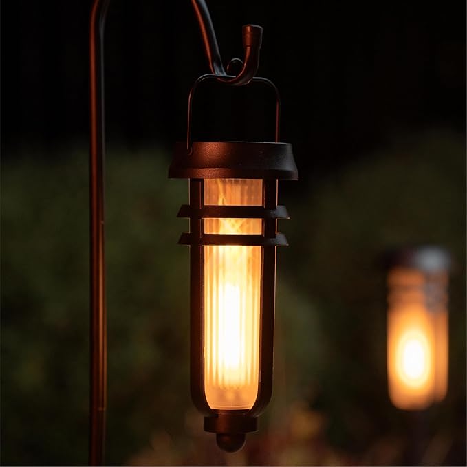 Metal Solar Torch Lights - Adjustable Height (24" - 50"), Outdoor Garden Decor with Patented LED, Waterproof Solar Tiki Torches for Yard, Patio, Garden Pathway, Matte Black – 4 Pack
