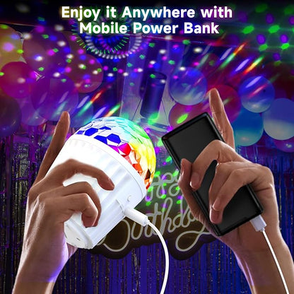 Portable Mini Disco Ball Light for Party, RGB DJ Strobe Light with Remote Control and USB Cable, Sound Activated Stage Lights for Home Dance, Birthday, Karaoke and Halloween Decoration Lamp (White)