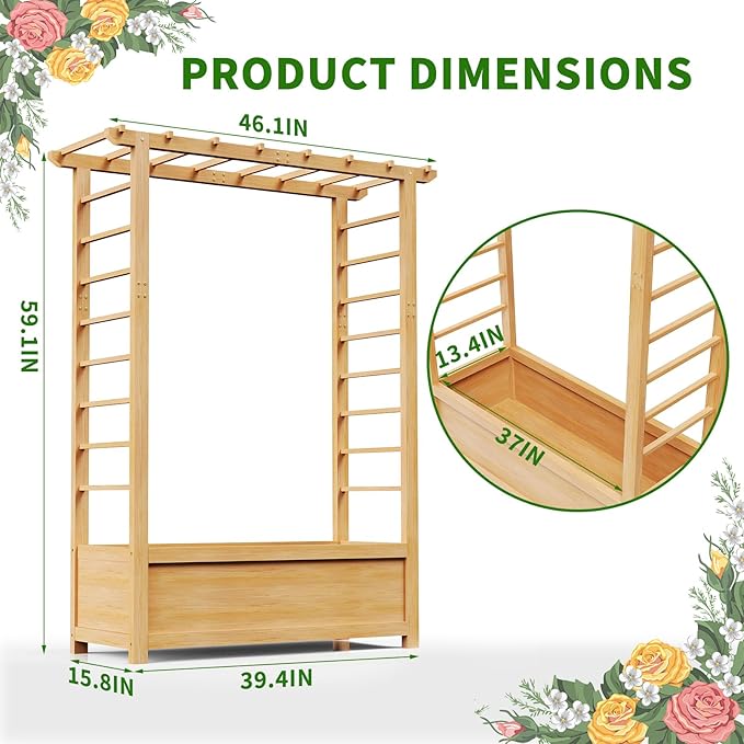 DoCred Raised Garden Bed with Trellis, Freestanding Wood Planter Box with Hanging Roof, Side Trellis Above Ground Elevated Garden Bed Outdoor Planter with Trellis for Climbing Plants Vines Patio