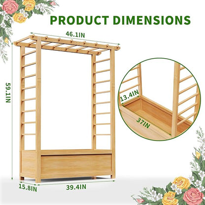 DoCred Raised Garden Bed with Trellis, Freestanding Wood Planter Box with Hanging Roof, Side Trellis Above Ground Elevated Garden Bed Outdoor Planter with Trellis for Climbing Plants Vines Patio