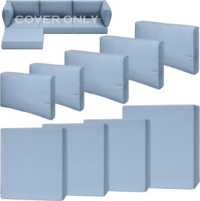 9 Piece Outdoor Patio Waterproof Cushion Covers, Fits 4-Seat Wicker Rattan Sectional Couch Chair Furniture Cover Replacement Set - Fade-Resistant Patio Cushion Covers with Zipper