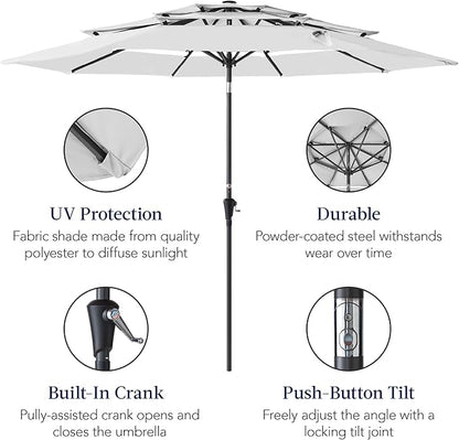 Best Choice Products 10ft 3-Tier Market Patio Umbrella, Outdoor Sun Shade with Tilt, Crank Lift, 8 Ribs for Backyard, Deck, Poolside – Fog Gray