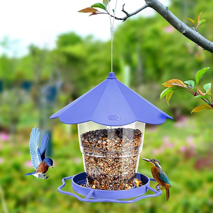 Hanizi Wild Bird Feeders for Outside, Hanging Bird Feeder Squirrel Proof, Outdoor Birds Feeders Wild Bird Seed, Garden Yard Decoration (Purple)