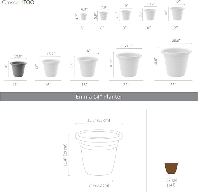 Crescent Too Indoor-Outdoor Emma Round Plastic Flowerpot 14 Inches Colored Planter (Capuccino)