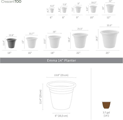Crescent Too Indoor-Outdoor Emma Round Plastic Flowerpot 14 Inches Colored Planter (Capuccino)