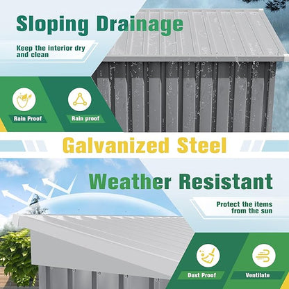 Flamaker 5x3 FT Storage Shed Waterproof Metal Garden Shed with Lockable Door Utility Tool Shed Outdoor Storage for Backyard, Patio and Lawn, Grey