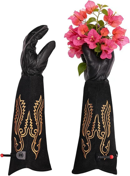 Long Leather Thorn Proof Gardening Gloves for Women/Men, Great for Rose Pruning, Cactus Handling, Weeding, Heavy Duty Gauntlet, Garden Gifts for Gardener (Western Style, Medium)