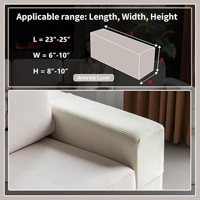 OHSIO Sectional Couch Covers, Wear Resistant Stretch Sofa Covers Washable Soft Couch Cushion Covers Anti Slip Furniture Protector Sofa Slipcovers for Pets (1 Piece Armrest Sofa Cover, Ivory)