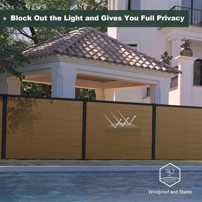 Mondaria Privacy Fence Panels for Outside,6ft(W) x 6ft(H) Outdoor Privacy Panels with 1 Post,Wind Resistant Wood Plastic Composite Fencing Panels for Patio,Backyard,Garden and Swimming Pool(Brown)