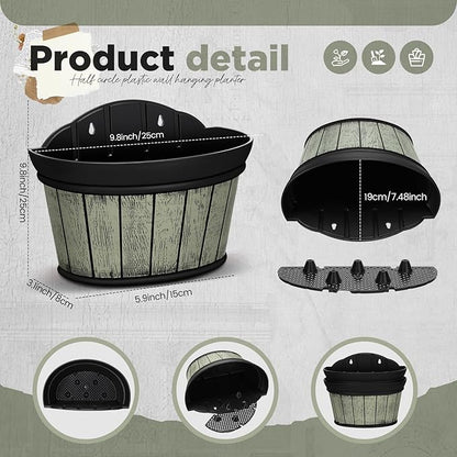 Layhit 6 Pcs Wall Hanging Planters Outdoor Pot Planter Wine Barrel Planter Distressed Oak Thickened Plastic Water Storage Flower Pots for Flower Indoor Outdoor(10 Inches,Grey Green, Brown, Black)