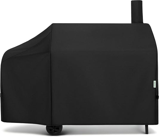 Offset Smoker Cover 60 Inch, Heavy Duty Waterproof Charcoal Smoker Grill Cover for Outdoor Grill, UV & Fade Resistant, Fits Char-Broil, Brinkmann, Royal Gourmet, New Braunfels, Black