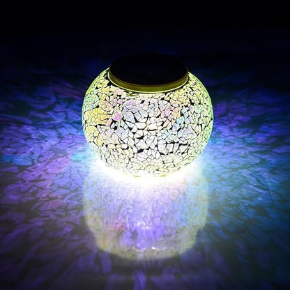 Waterproof Color Changing Table Lamp, Solar Powered Mosaic Glass Ball LED Garden Lawn Night Light Lamps, Party Lights for Home,Yard, Indoor,Outdoor Decoration Lights (Silver)