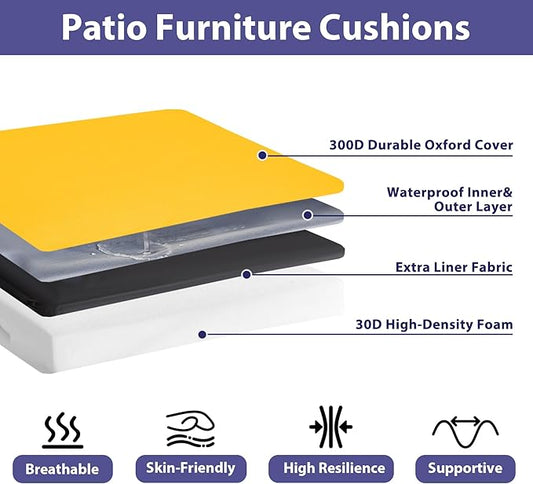Outdoor Chair Cushions Set of 4,Waterproof Outdoor Seat Cushions for Patio Furniture,Patio Chair Cushion with Handle and Ties, Square Out Door Chair Pads,18.5" x 16" x 3", Yellow