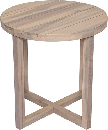 Christopher Knight Home Jara Outdoor Round Side Table, Slat Panel Small Coffee Table, Acacia Wood Side Desk for Backyard Balcony Garden, Weather Resistant Patio End Table, Light White