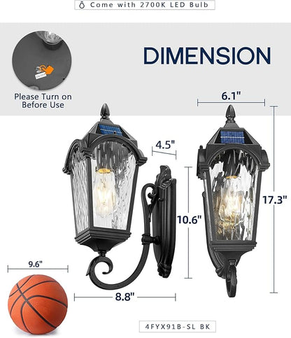 FEMILA Solar Outdoor Wall Light, 17.3" Modern Solar Powered Wall Lights, Aluminum Glass Patio Wall Lights for House Porch Yard, Dusk to Dawn, 4FYX91B-SL BK