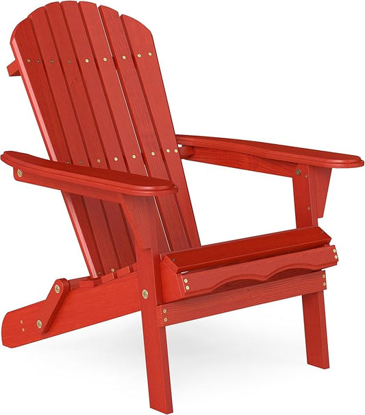 Outdoor Wooden Folding Adirondack Chair with Pre-Assembled BackRest & SeatBoard, Accent Furniture for Patio Backyard Garden Porch Deck Pool Firepit