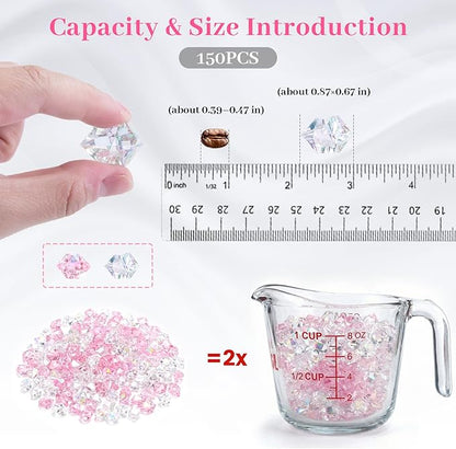 DomeStar 150PCS Dazzling Fake Ice Rocks, Pink Holographic Acrylic Crushed Ice Sparkling Plastic Diamonds Gems for Vases Fillers Aquarium Rocks Party Table Scatter Wedding Decor