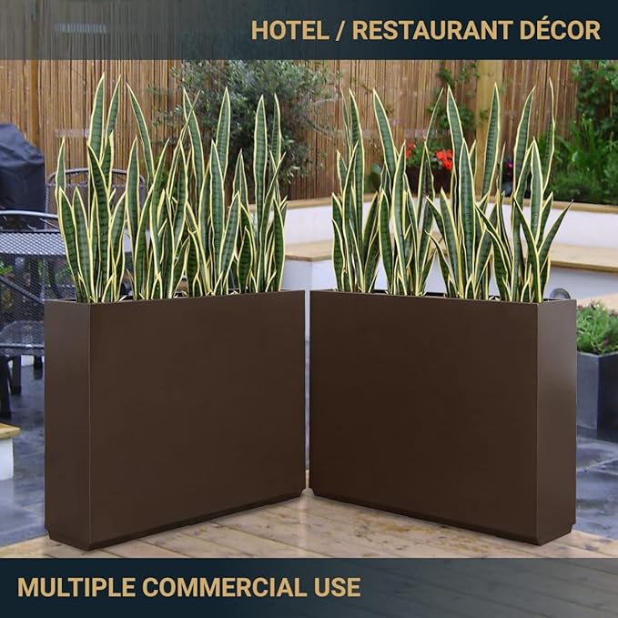 Wallowa Metallic Heavy Planter for Outdoor Plants, 38Lx10Wx30H Inches Tall and Long Metal Divider Planter Box for Outside & Indoor, No Assembly Required (Espresso)