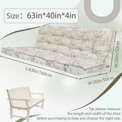2/3 Seater Swing Replacement Cushion, Waterproof Porch Swing Cushions with Backrest, Thickened Bench Cushions for Outdoor Furniture, for Outdoor Patio Swing (White Leaves, 63 * 40in)