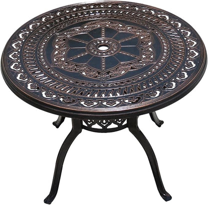 Outdoor Table Cast Aluminum Round Patio Table with Umbrella Hole All Weather Outdoor Dining Table for Lawn Garden Backyard (100cm Orchid Round Table)
