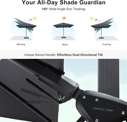 PURPLE LEAF 8.2' X 11.5' Left-right Tilting Patio Umbrella Outdoor Cantilever Swivel Rectangle Umbrella with Tilt Aluminum Offset Umbrella with 360-degree Rotation for Garden Deck Pool Patio Grey