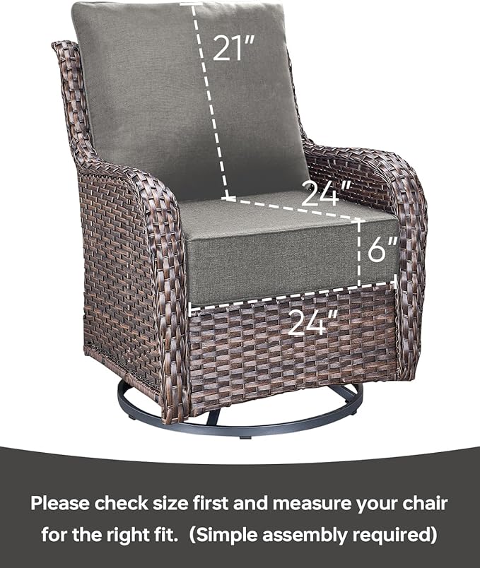 Luxury 24x24x6 Inch Outdoor Chair Cushions Set of 4 - Heavy Duty Water-Resistant Comfortable Cushion for Patio Furniture Set Dining Gliding Rocking Chairs Loveseat L-Shape Sofa - Grey