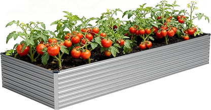 Vengarus 12x4x2FT Galvanized Raised Garden Bed Kit, Deep Root Planter Box Outdoor Large Planter Raised Beds for Planting Flowers,Vegetables and Herbs-Silver