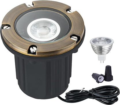 LumStory Brass Well Lights Landscape LED Low Voltage Landscape Lighting 12V Outdoor In Ground Lights for Pathway, Driveway, Deck and Garden, with MR16 GU5.3 Bulb 3000K Warm White (Flat Top)
