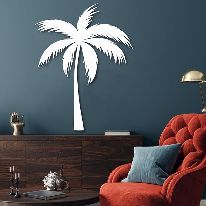 rumloch Metal Palm Tree Wall Decor,Large Tropical Palm Tree Metal Wall Art for Living Room,Outdoor Wall Decorations for House (31"×25", White)