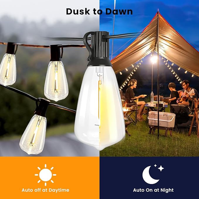 100FT Solar String Lights Outdoor Waterproof, Solar Patio Lights with Remote Control & 30+2 Dimmable ST38 Edison Bulbs Shatterproof,Solar Powered String Lights for Outside Garden Backyard