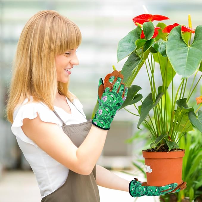 Leather Gardening Gloves for Women Thorn Proof Garden Gloves Touch Screen Working Gloves Gifts,M